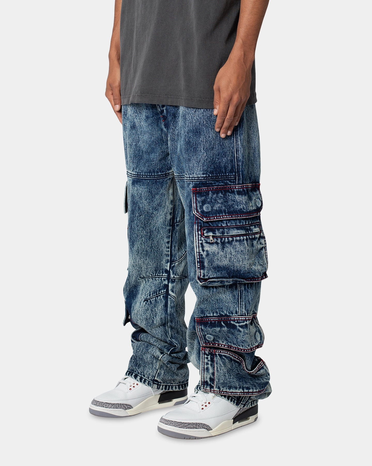 MNML Baggy Rave Cargo Denim Jeans Vintage Blue Air Flow Trendy Vibe