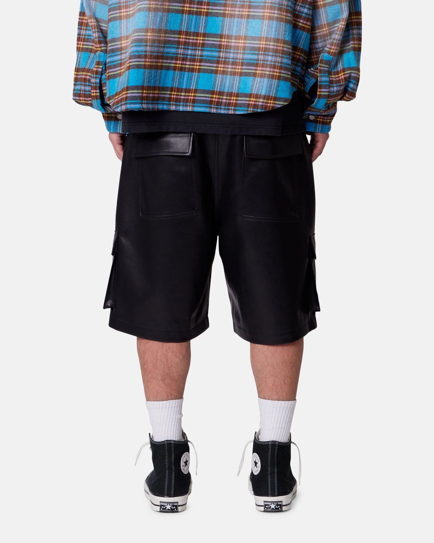 Chic Look MNML Baggy Vegan Leather Cargo Shorts Black