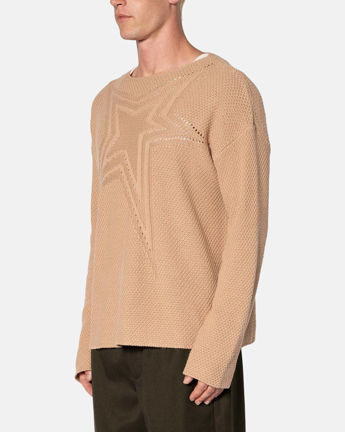 MNML Boat Neck Star Sweater Tan HighStrength Threadwork Chic Sweater