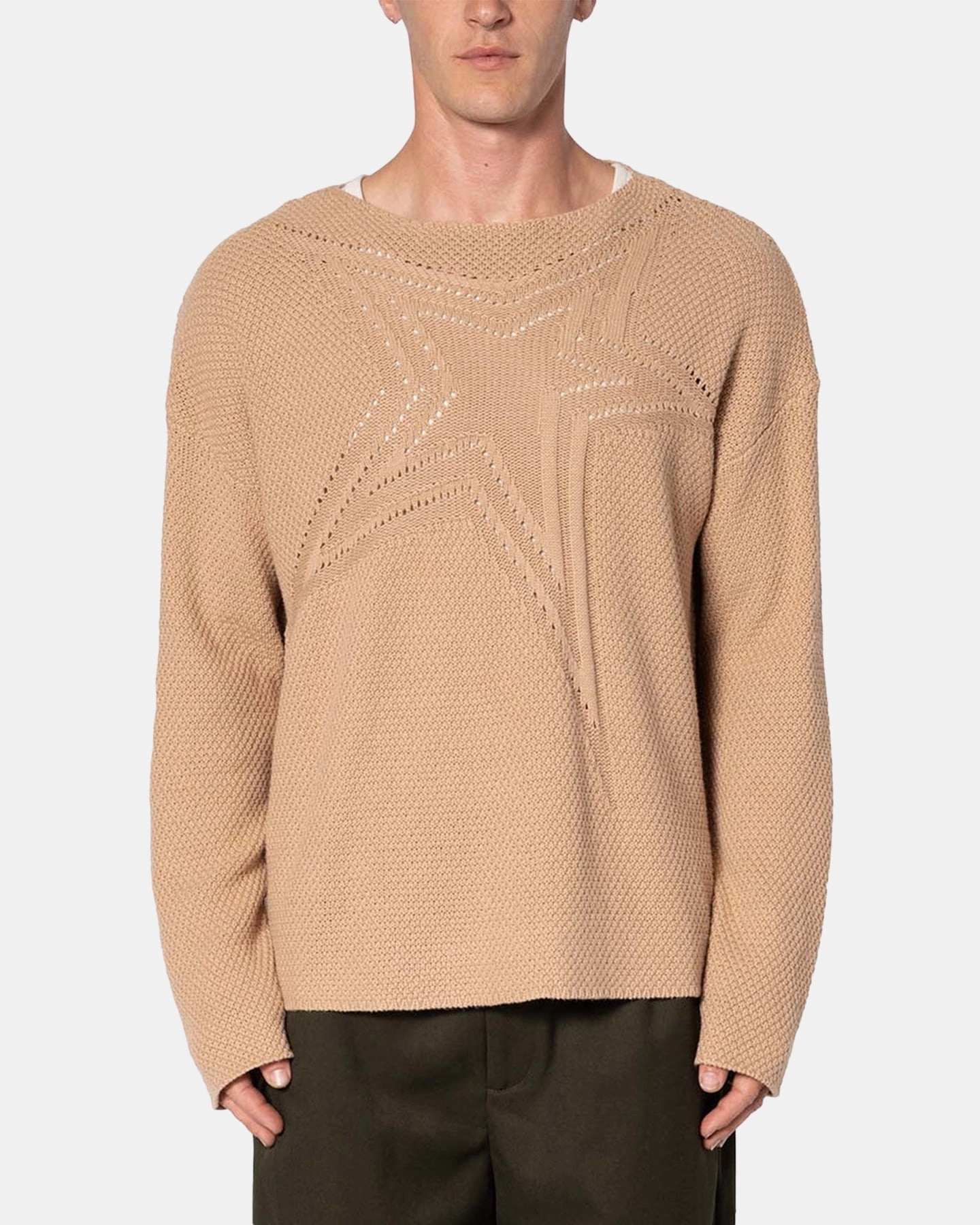 MNML Boat Neck Star Sweater Tan Loose cut