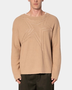 MNML Boat Neck Star Sweater Tan Loose cut