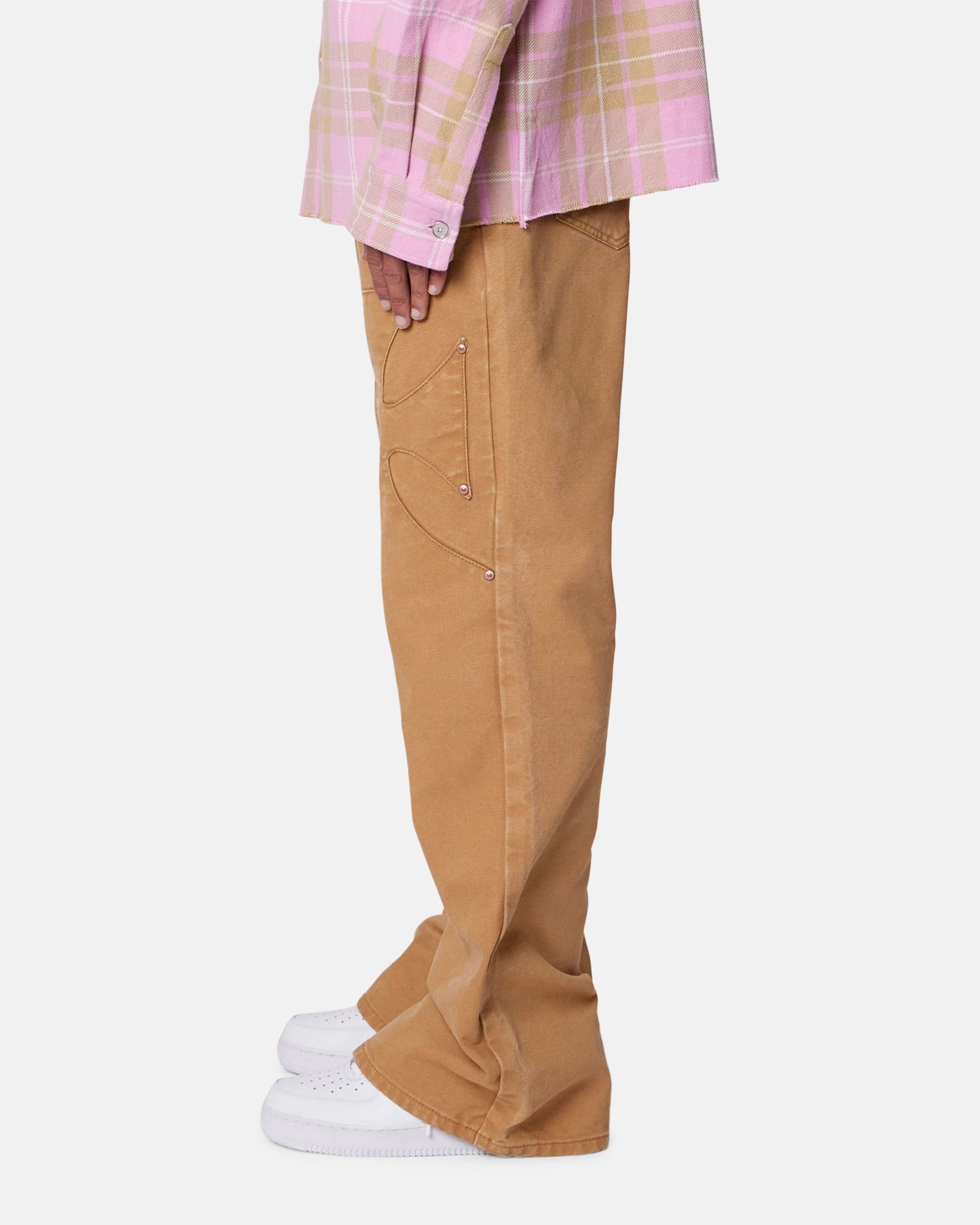 Work Friendly BreathableMaterial MNML Bootcut Iron Cross Jeans Tan