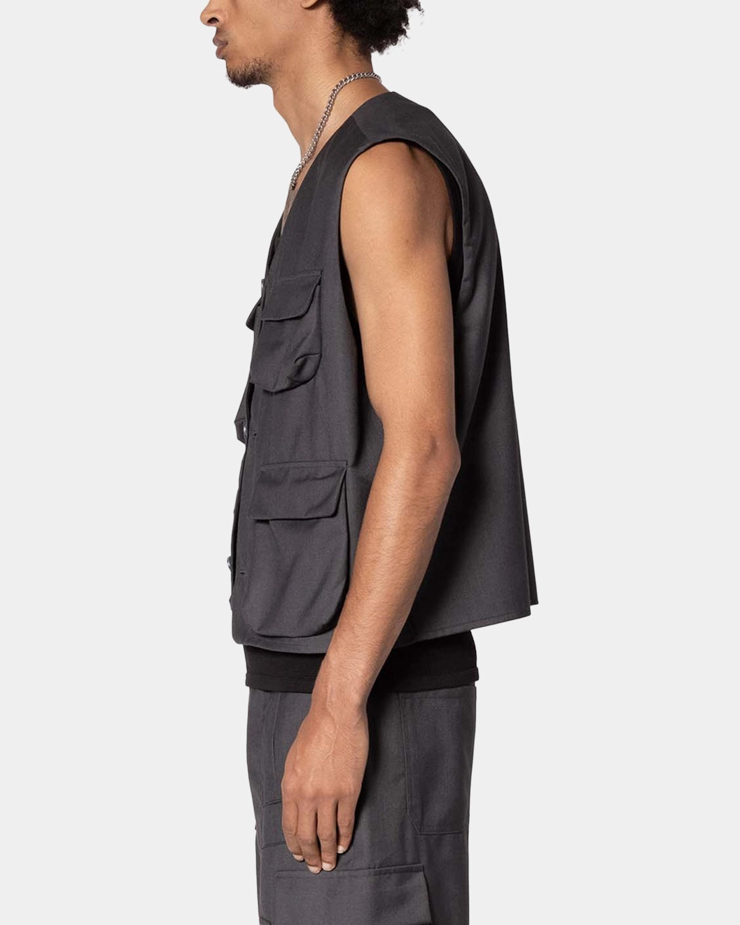 MNML Bounded Gabardine Vest Grey Comfort Cushion Neckline
