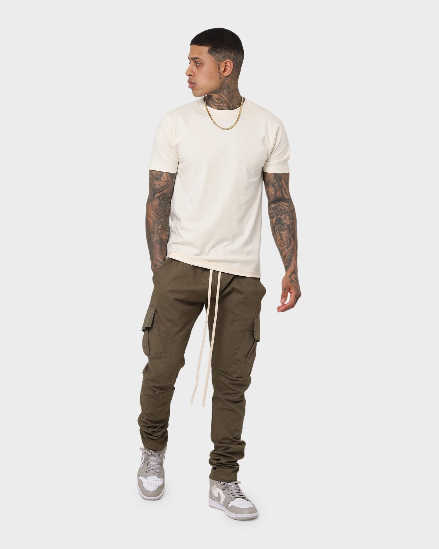 MNML Cargo Drawcord II Pants Olive Eco Friendly Dye GussetedCrotch