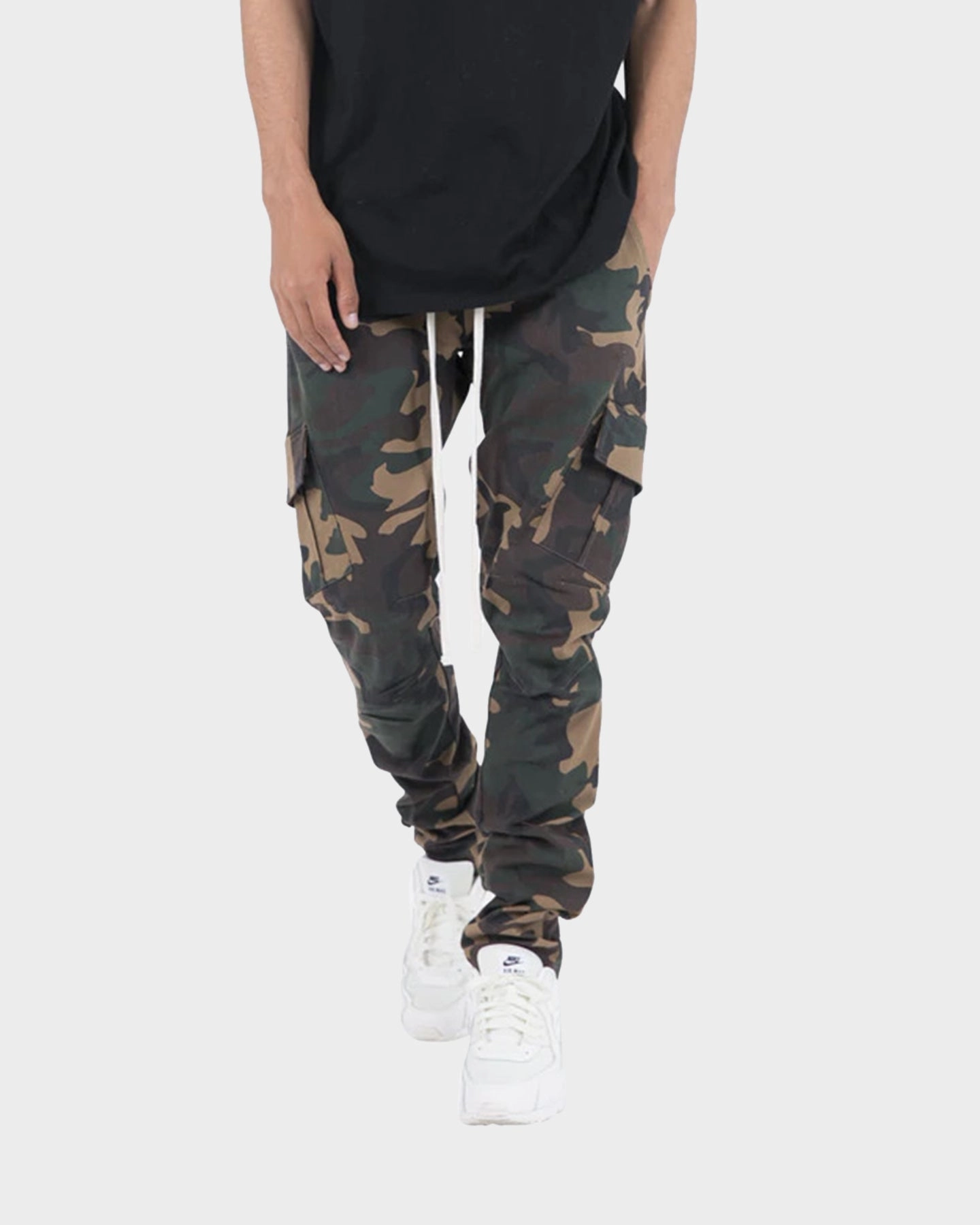 Simple Silhouette HighRiseWaist MNML Cargo Drawcord II Pants Woodland Camo