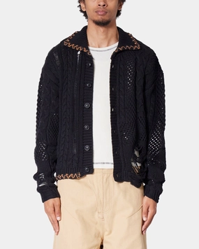 Glow In The Dark Accent Trim Odor Resistant Finish MNML Chunky Distressed Cardigan Black