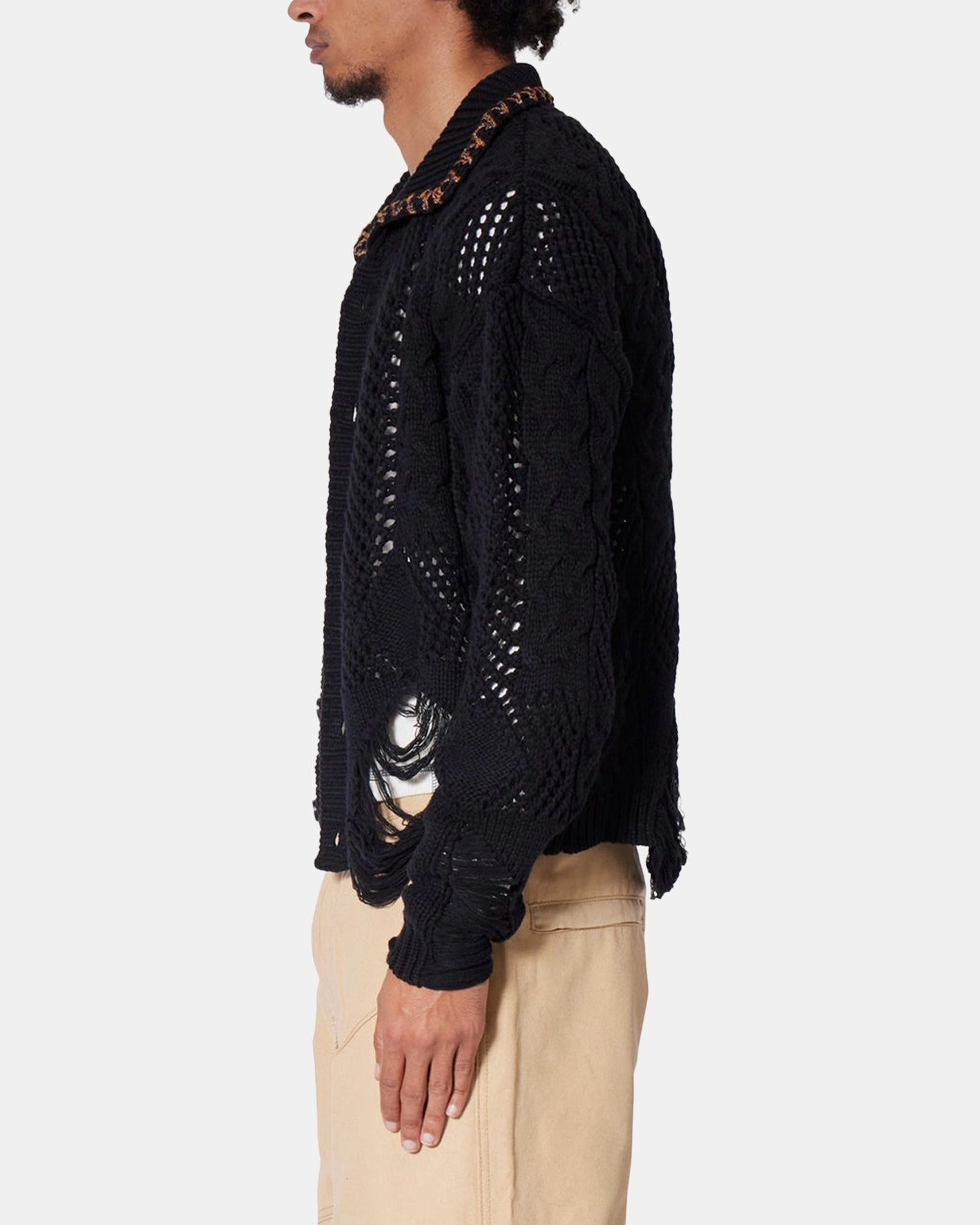 Airflow Mesh Insert Durable Weave MNML Chunky Distressed Cardigan Black