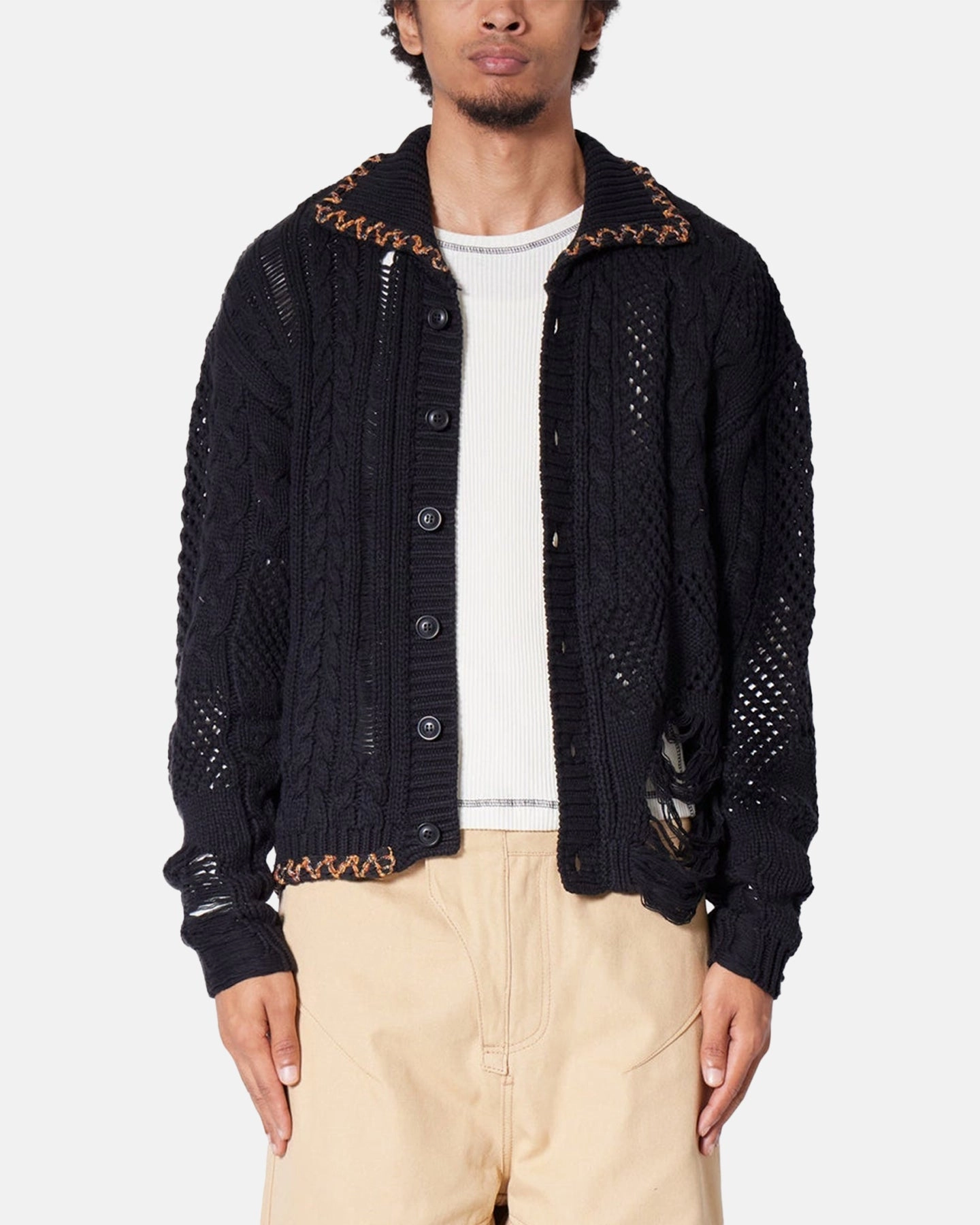 Glow In The Dark Accent Trim Odor Resistant Finish MNML Chunky Distressed Cardigan Black