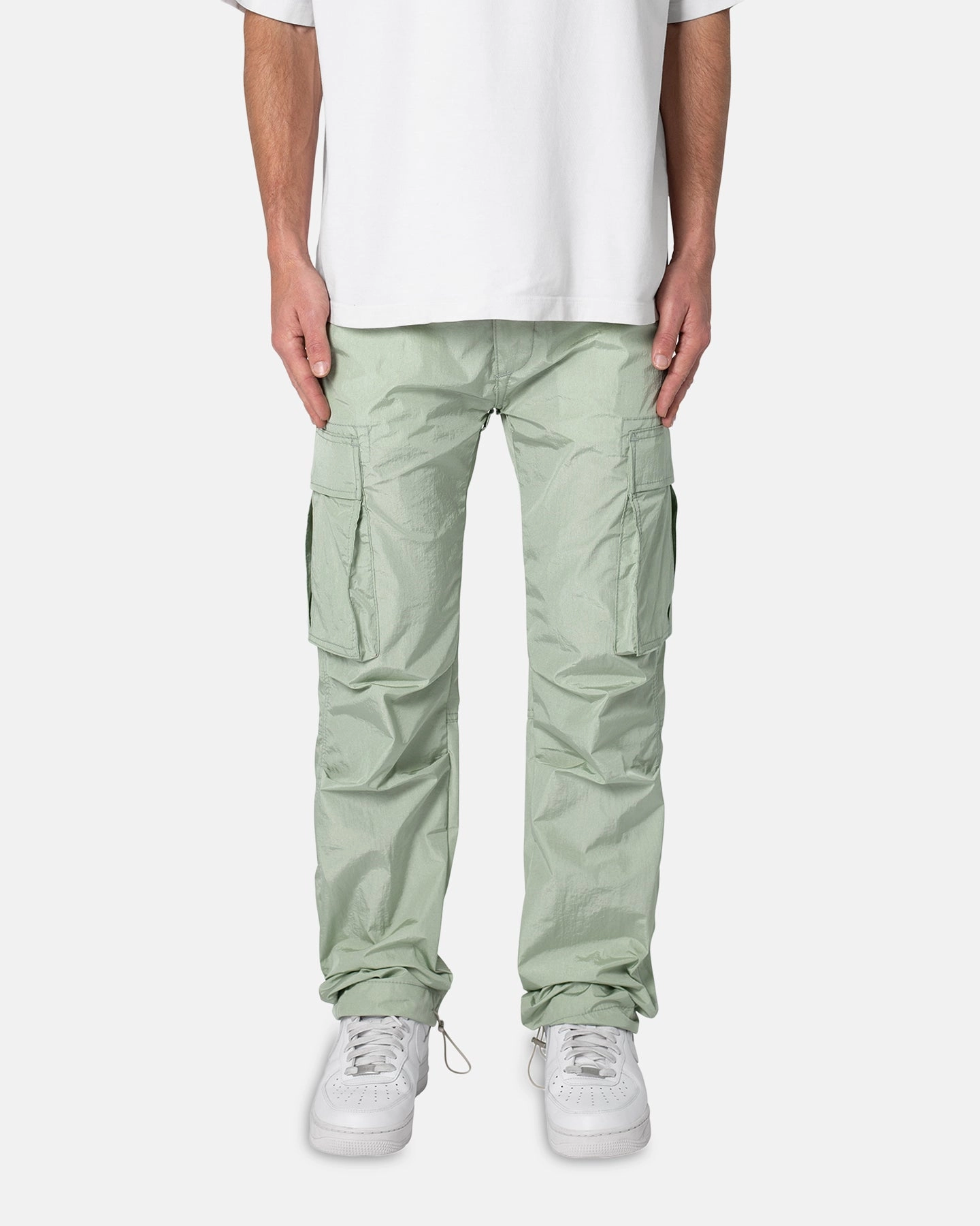 MNML Crinkle Cargo Pants Green ComfortFit Fitted Style