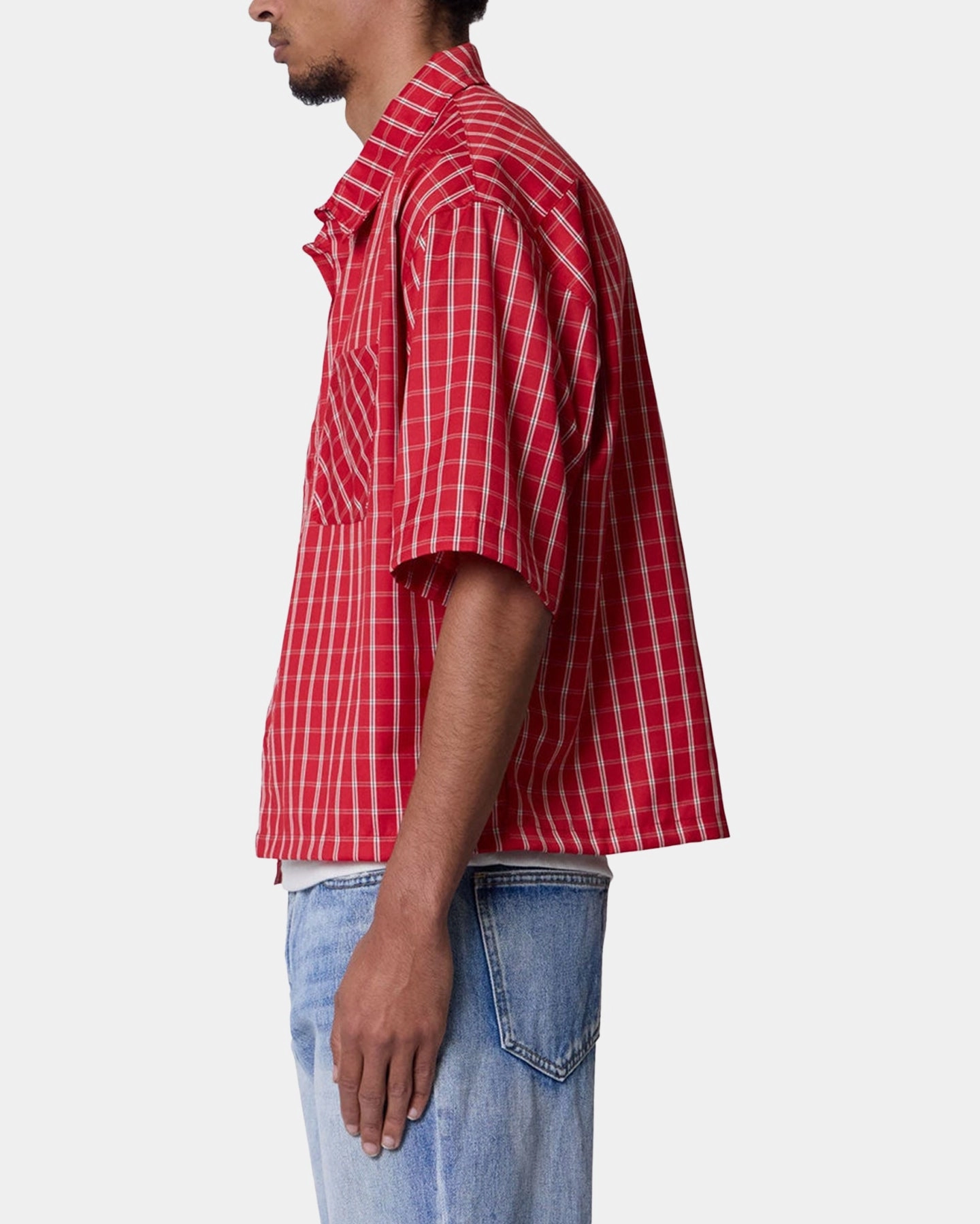 CompressionFit MNML Crispy Poplin Over Button Up Shirt Red Plaid