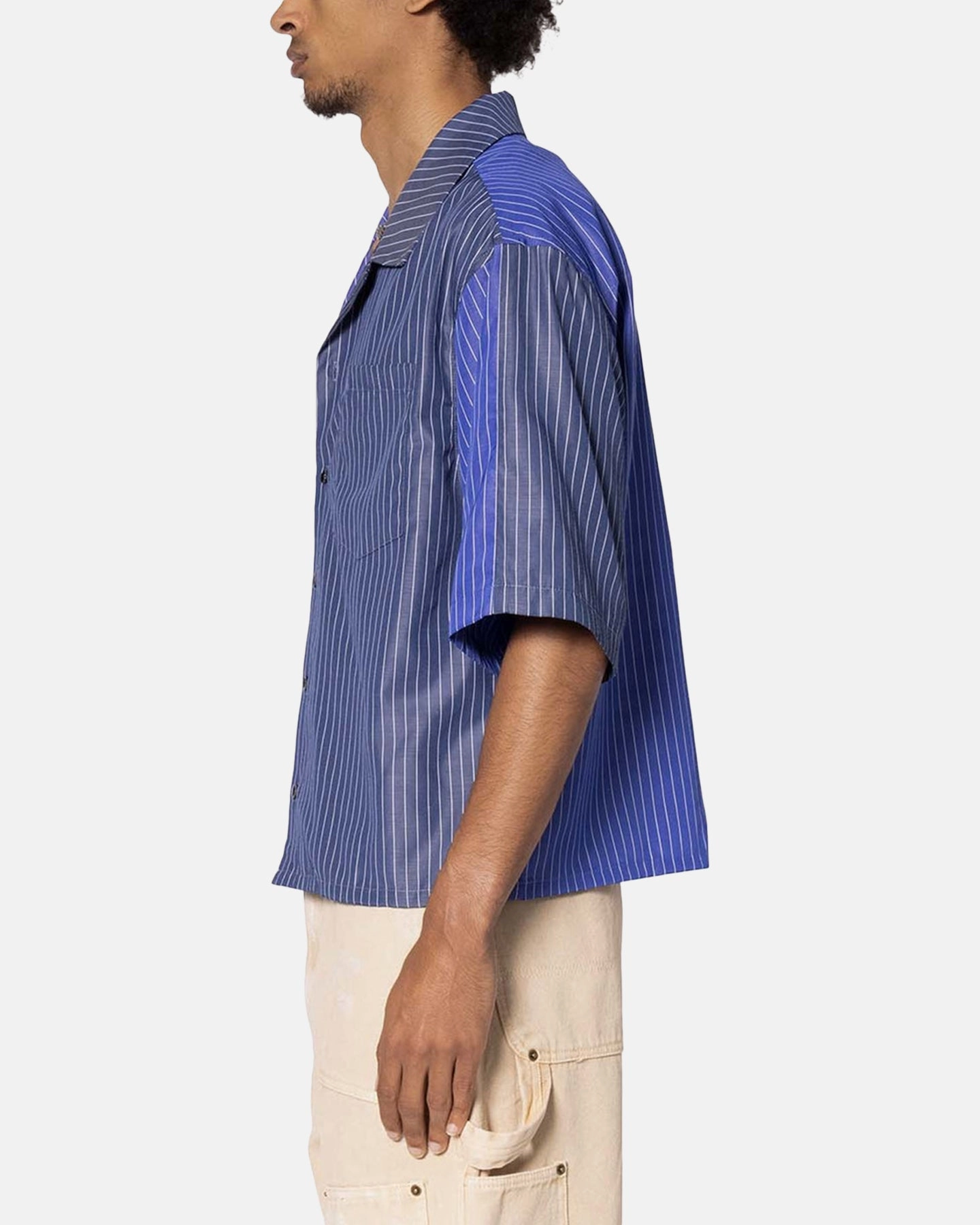 YarnDyeStripe MNML Cropped Panel Stripe Shirt Blue