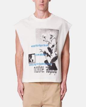 MNML Distressed Sleeveless Tank Antique White Eco Friendly Material Ribbed Neckline