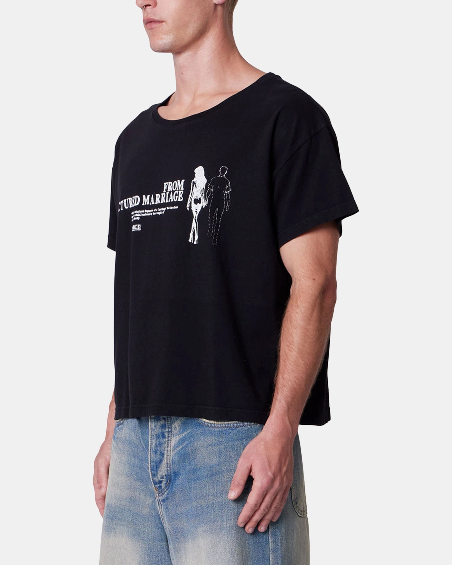 MNML Distressed Wide Neck T-Shirt Washed Black SheerLayering