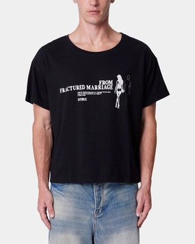 Tactile Soft Texture MNML Distressed Wide Neck T-Shirt Washed Black