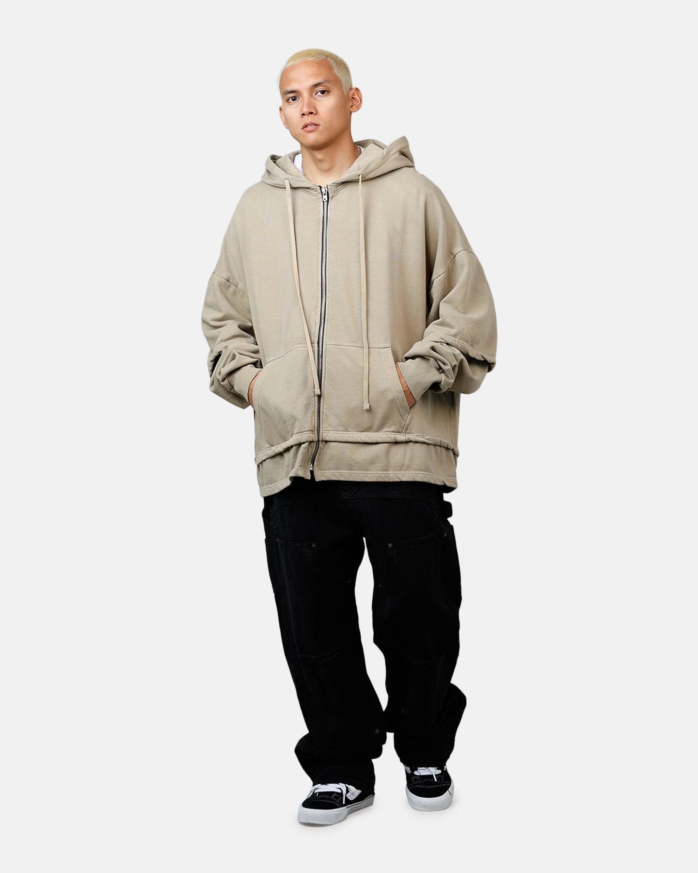 MNML Double Layer Zipper Sweater Washed Earth ReinforcedShoulders