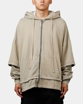 MNML Double Layer Zipper Sweater Washed Earth DoubleStitchedHem