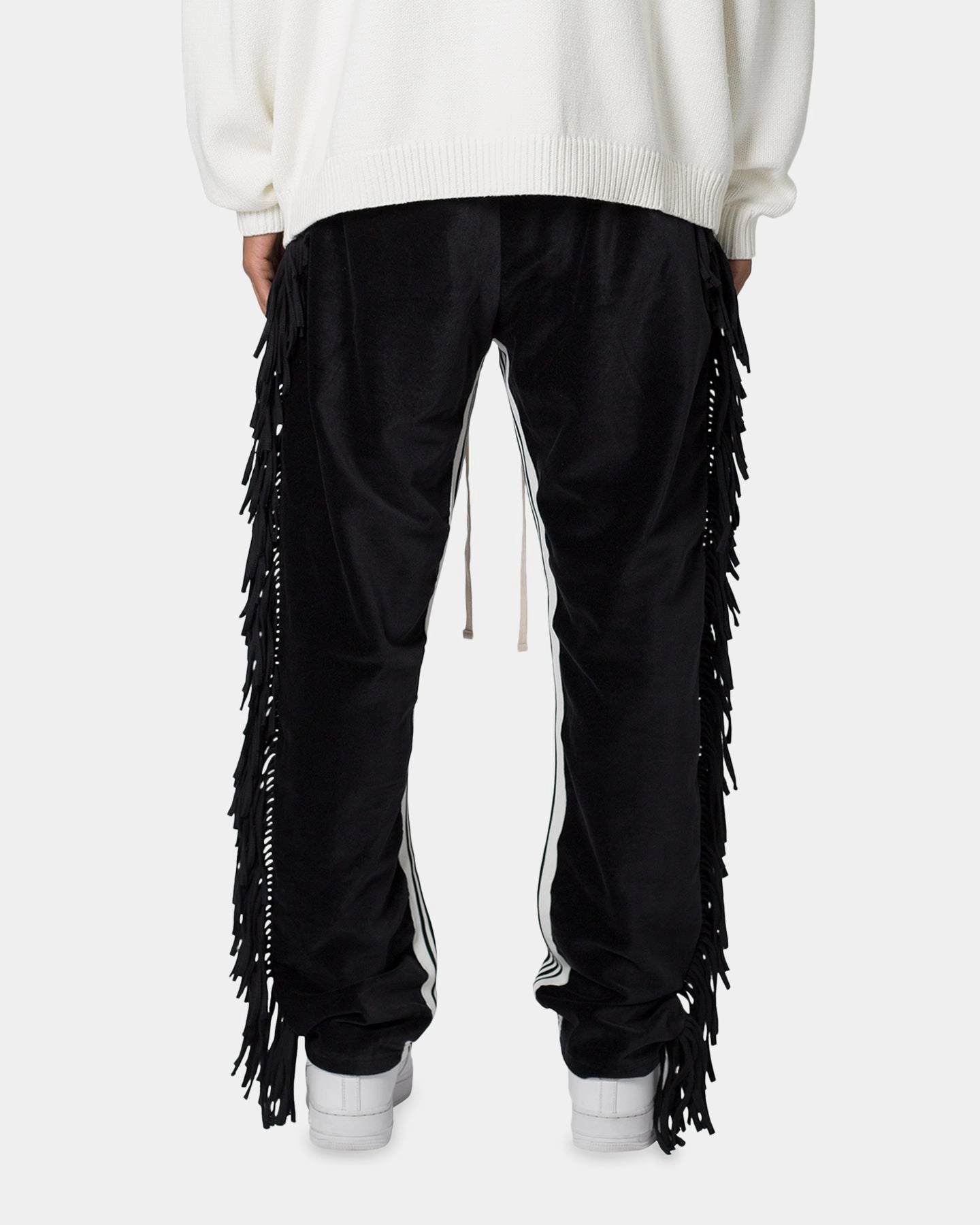 Basic Style Lightweight Fabric MNML Fringe Velour Sweatpants Black