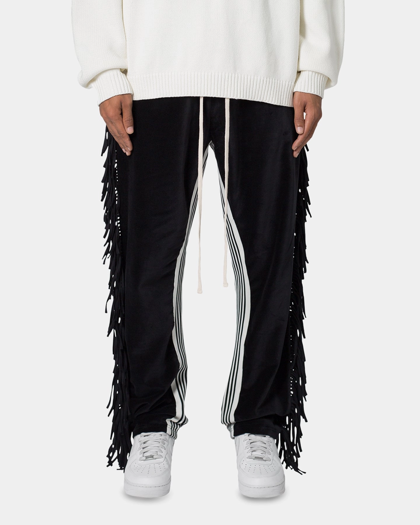 MNML Fringe Velour Sweatpants Black Sporty Look