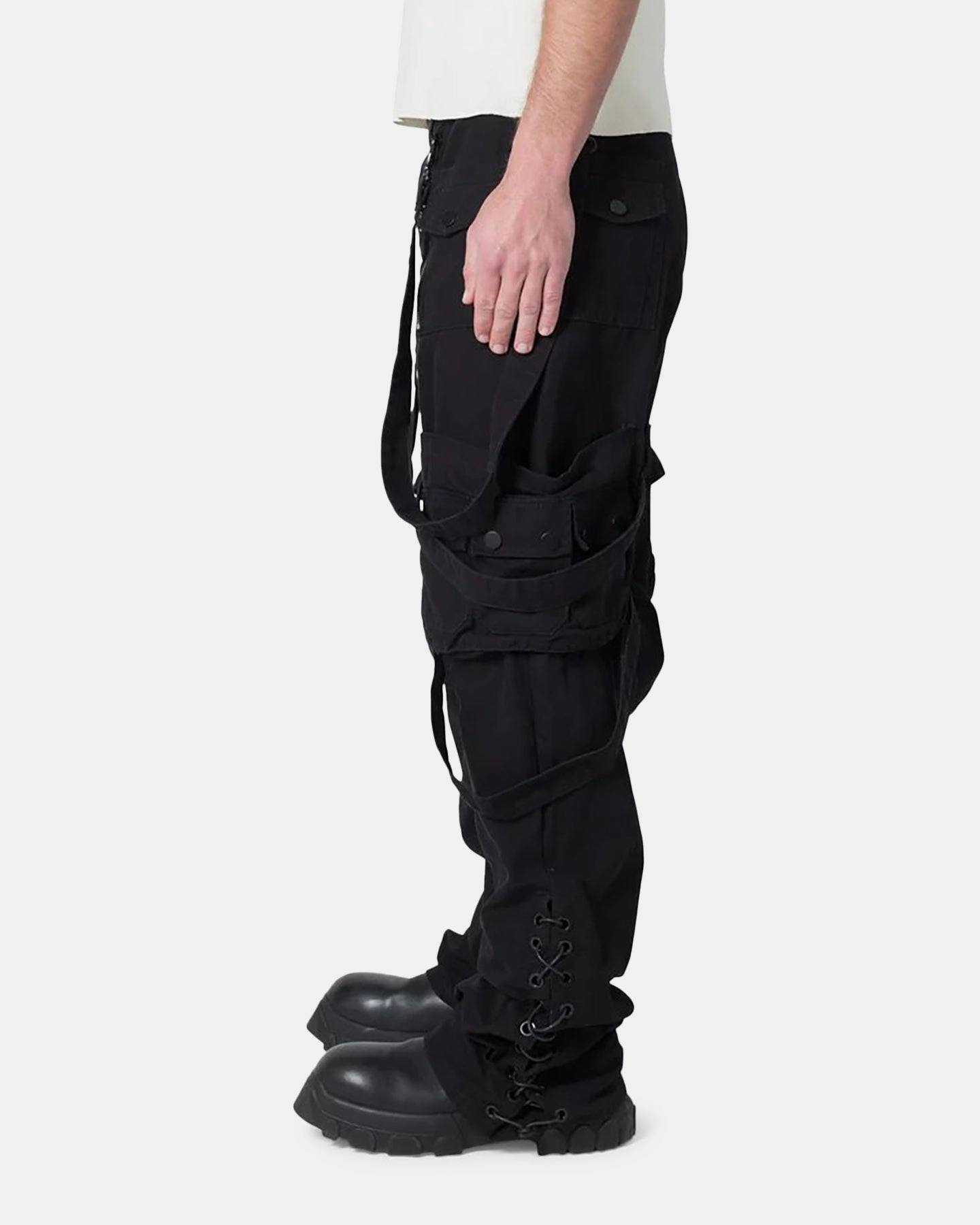 MNML Laced Up Ready Cargo Pants Black Light Reflective Details Flex Fit
