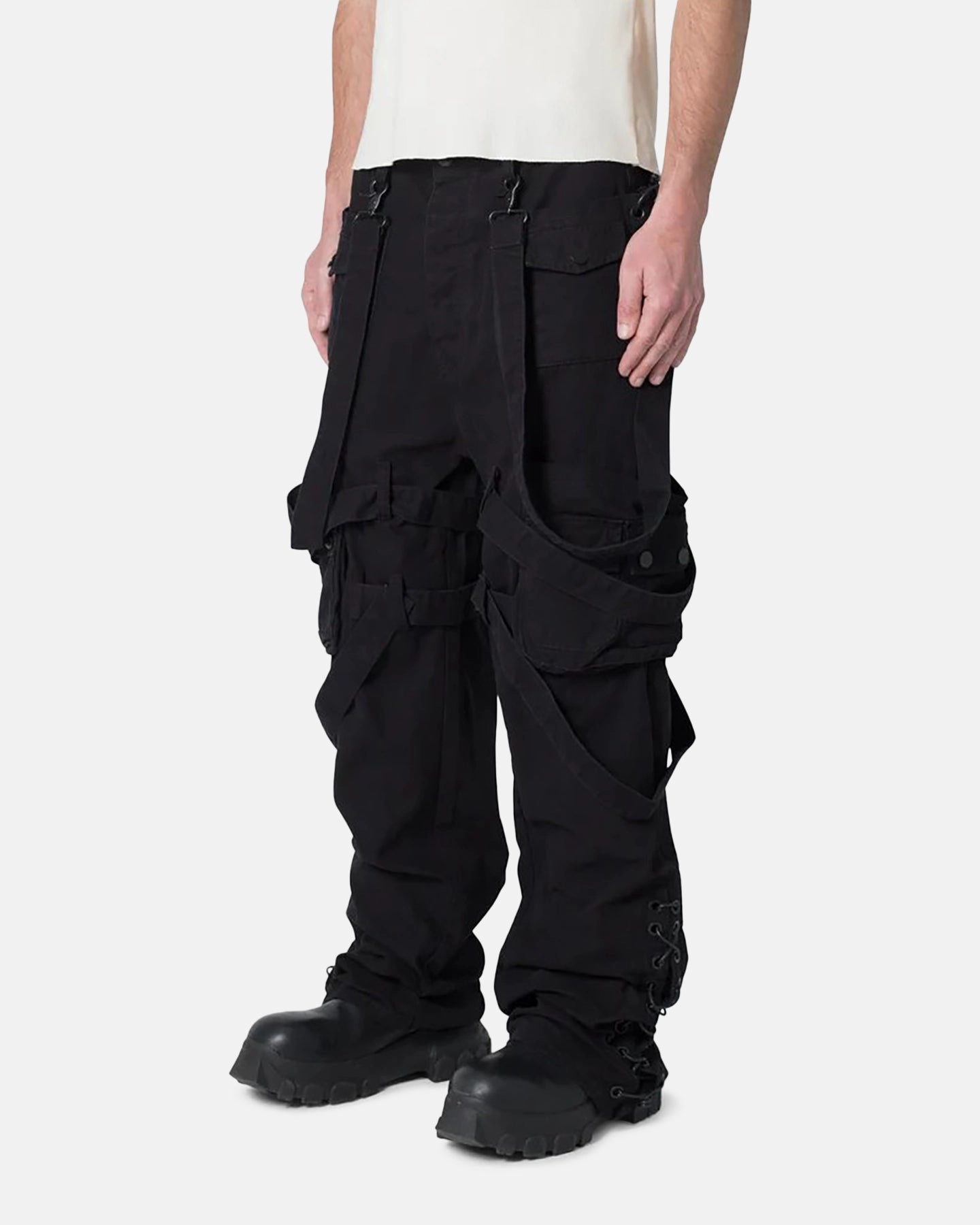 Versatile Comfort Wear Multi Use MNML Laced Up Ready Cargo Pants Black
