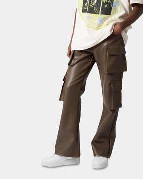 Body Shape MNML Leather Double Snap Cargo Pants Chocolate