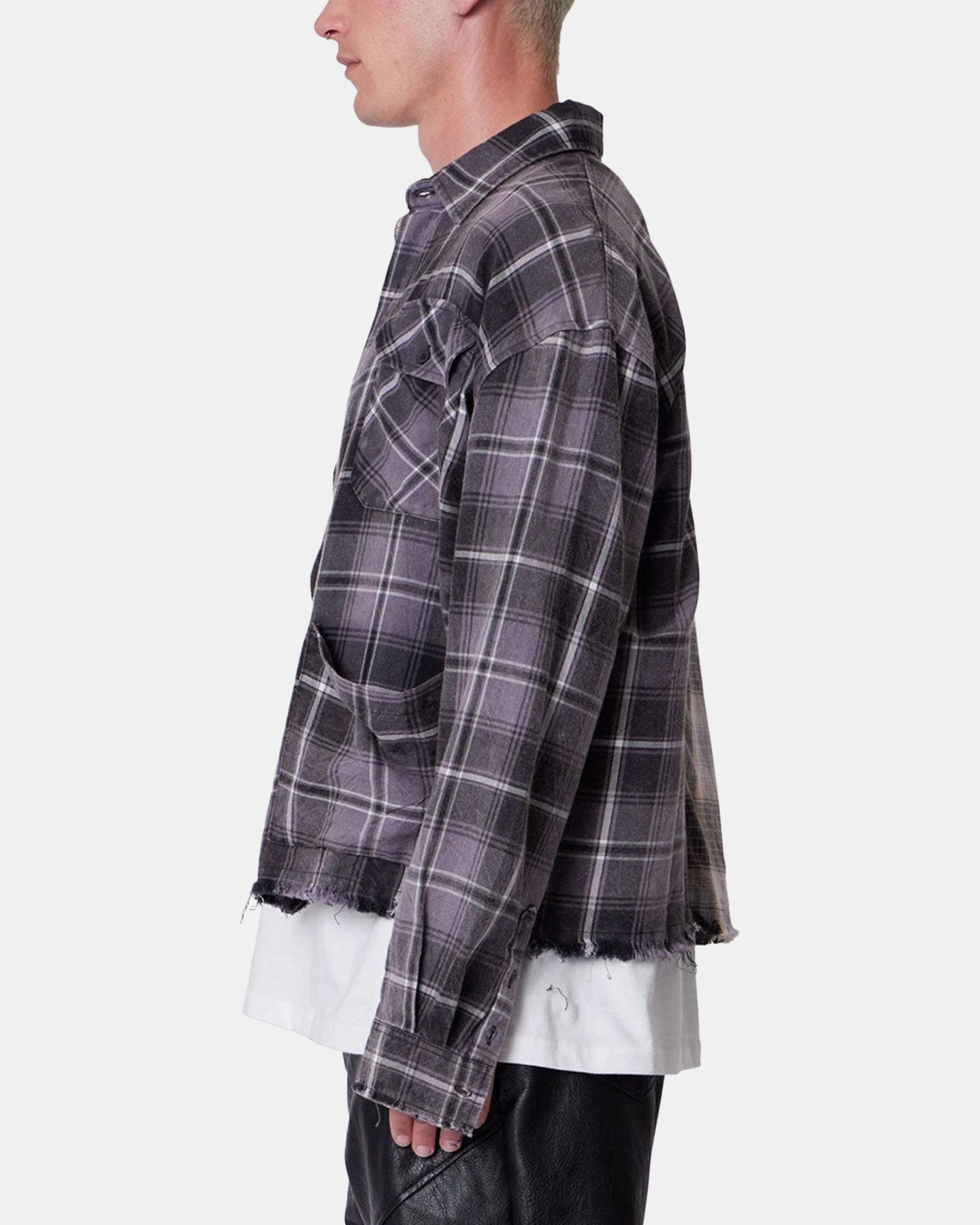 Soft Sweater MNML Mixed Flannel Button Up Shirt Olive/Brown