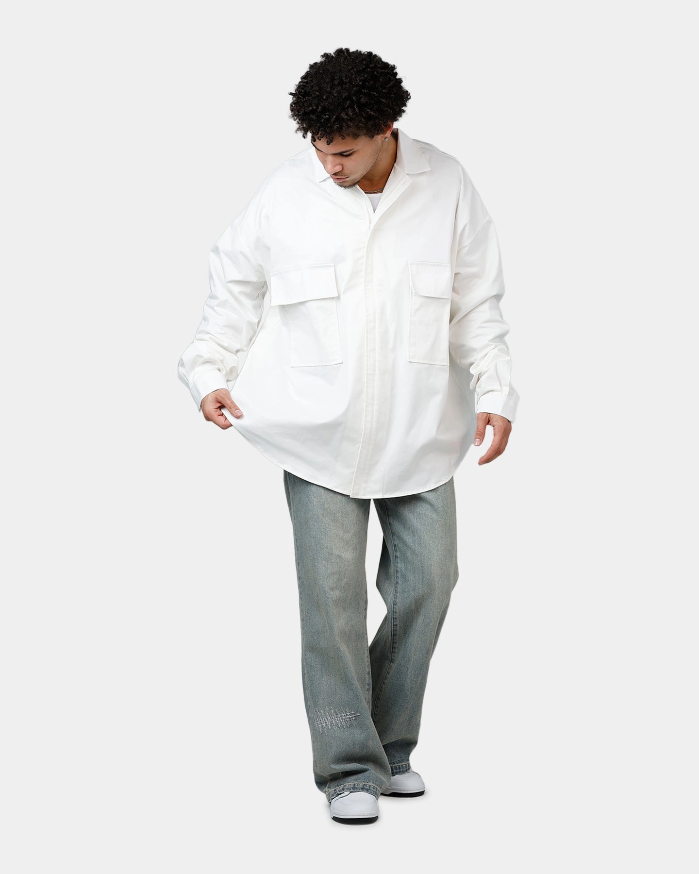 QuickDrying MNML Oversized Cotton Button Up Shirt White