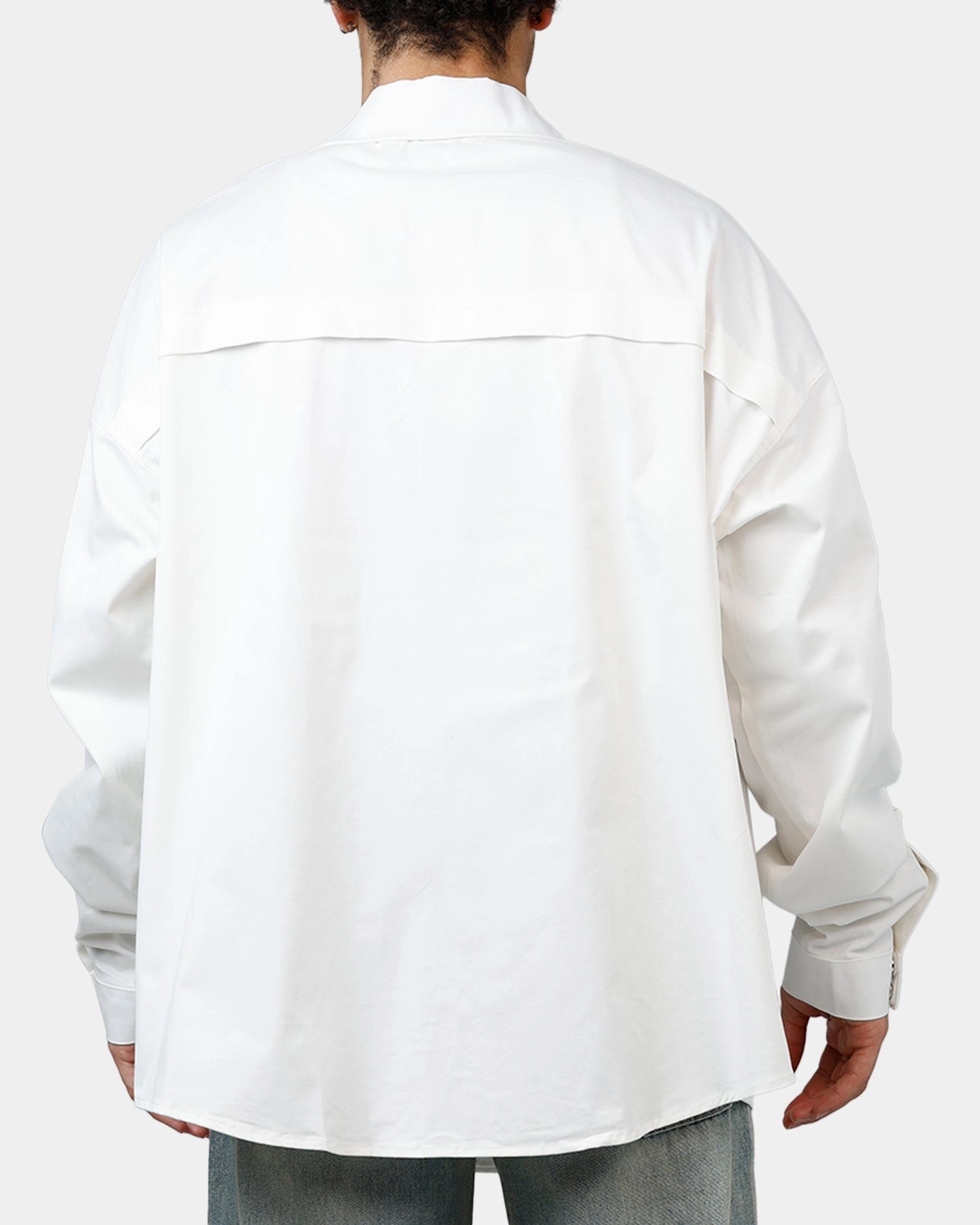 Breathable Design Petal Sleeve Architecture MNML Oversized Cotton Button Up Shirt White