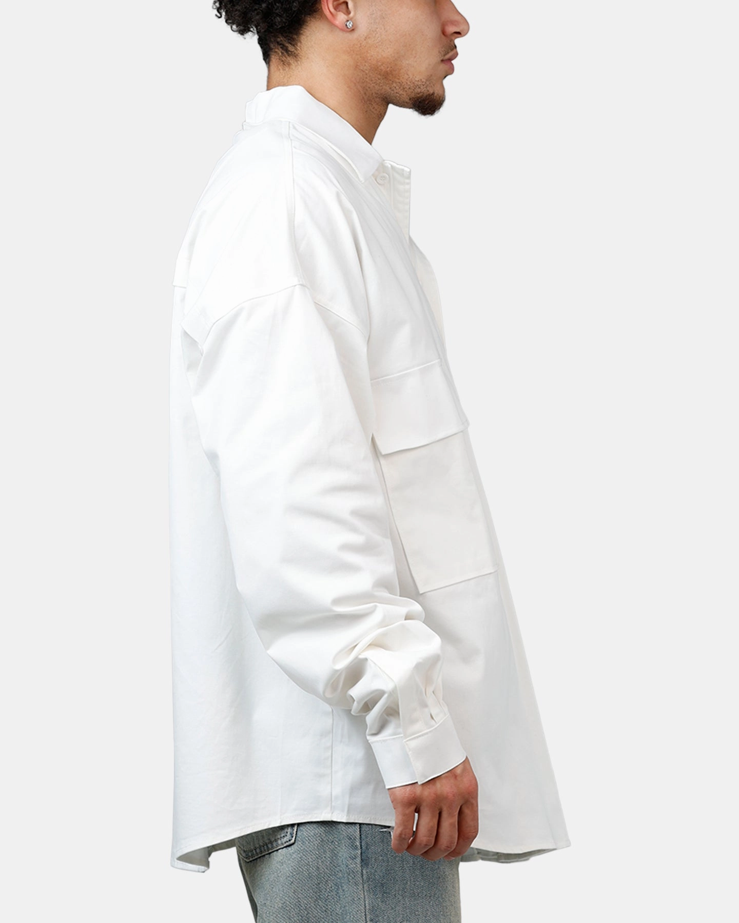 MNML Oversized Cotton Button Up Shirt White ZeroWastePattern