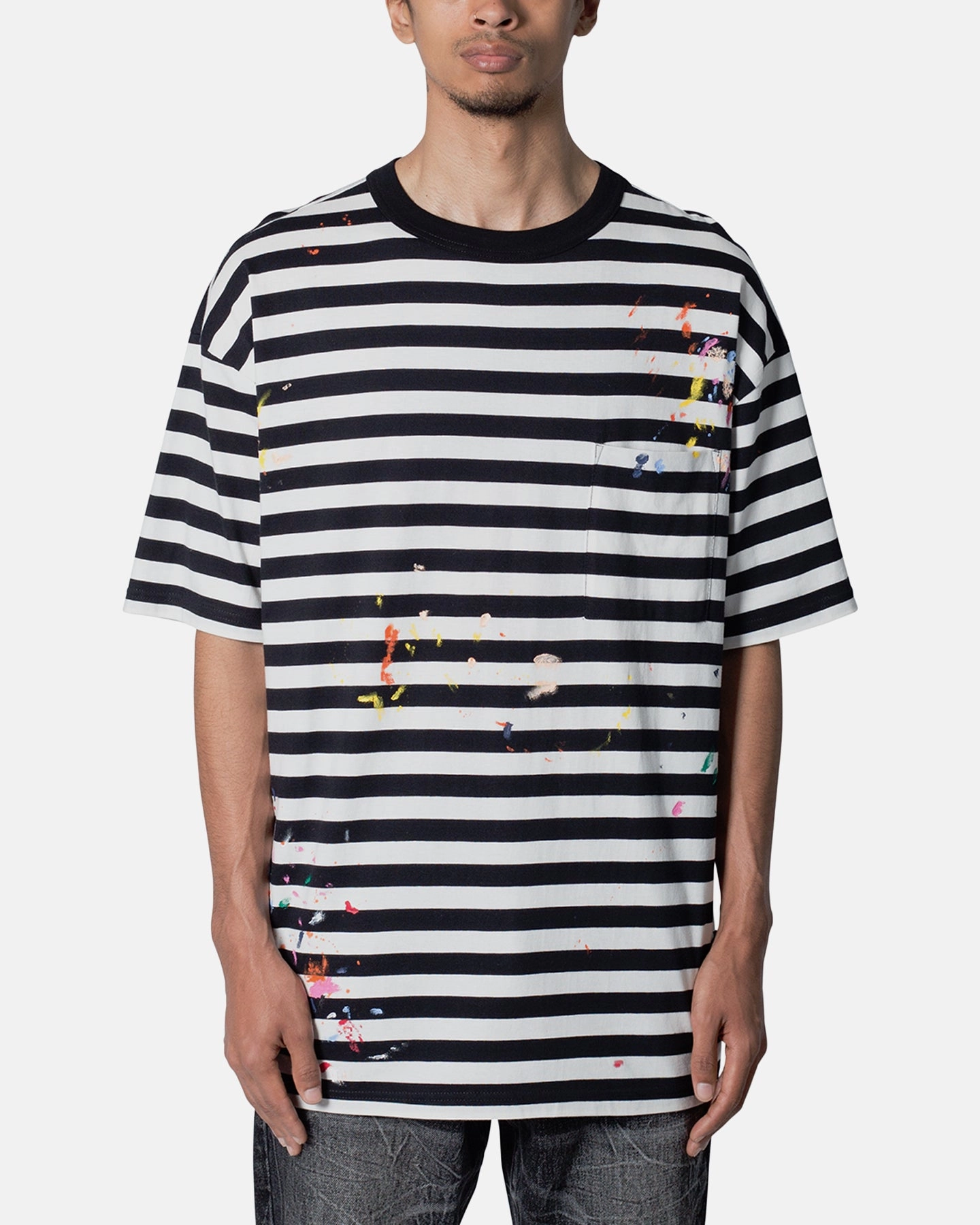 Soft Brushed Finish LongSleeve MNML Paint Splatter T-Shirt Black/White