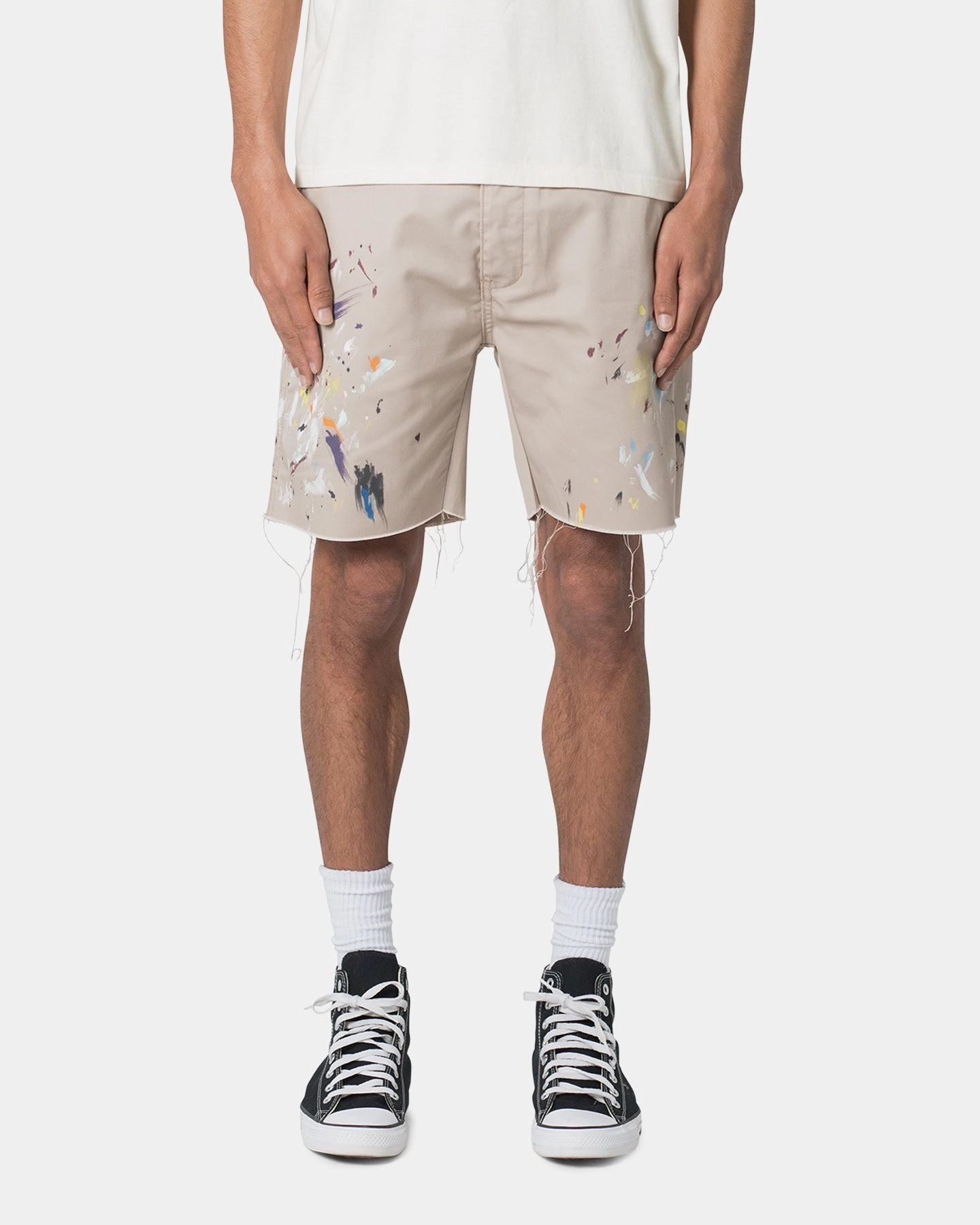 MNML Paint Twill Shorts Khaki HiddenDrawcord Comfort Base