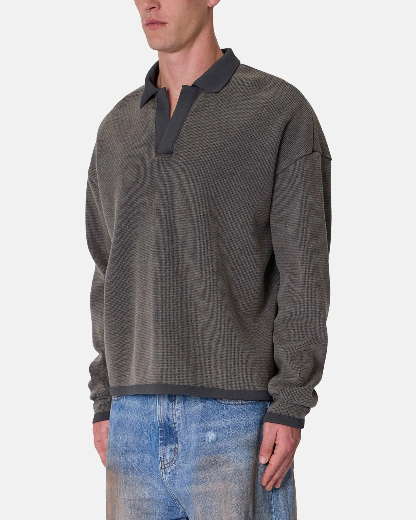 QuickRelease Closures SmoothZipper MNML Polo Thermal Long Sleeve T-Shirt Charcoal Grey