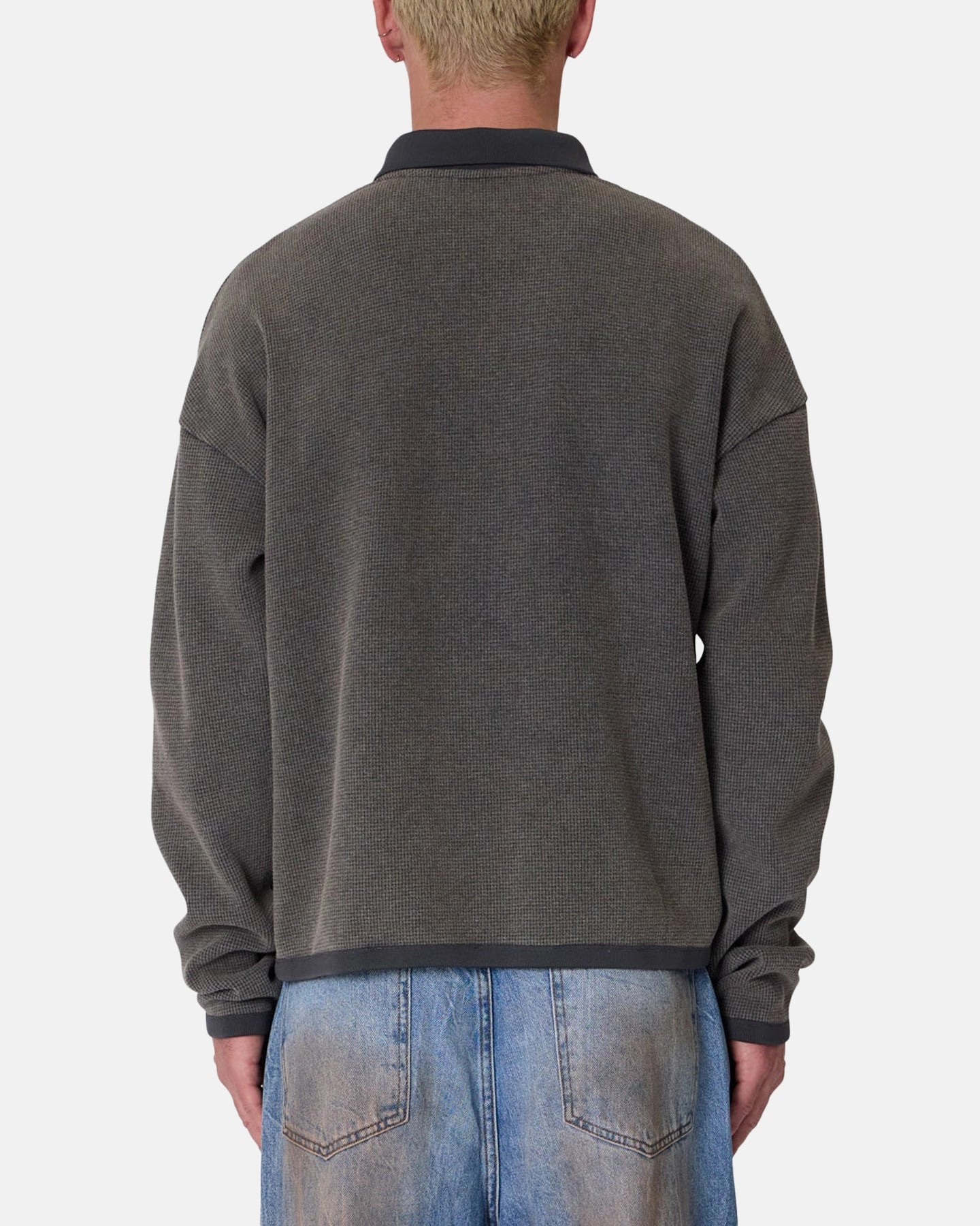 MNML Polo Thermal Long Sleeve T-Shirt Charcoal Grey Recycled Polyester Formal Wear