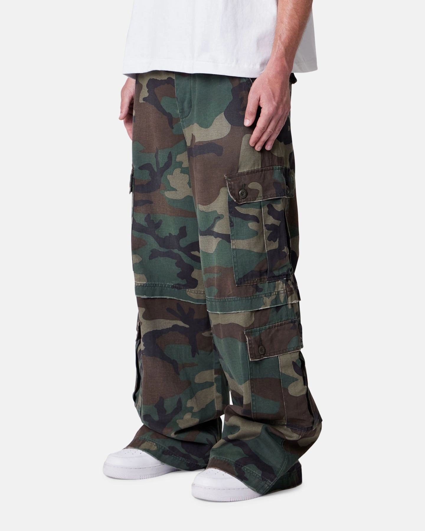 MNML Rave Distressed Cargo Pants Distressed Camo No Iron Workout-ready