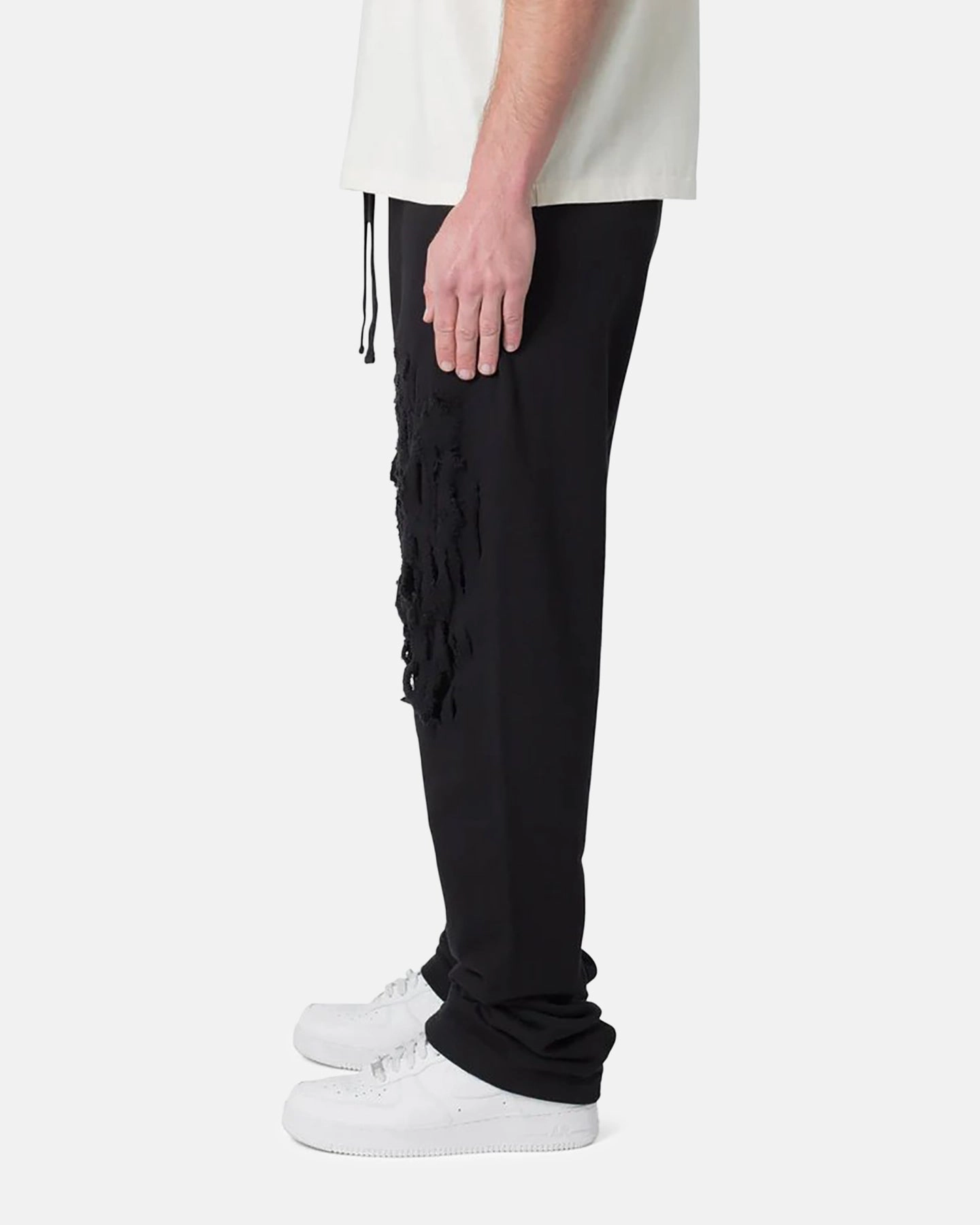 Elastic Cuff MNML Shred Layered Baggy Sweatpants Black