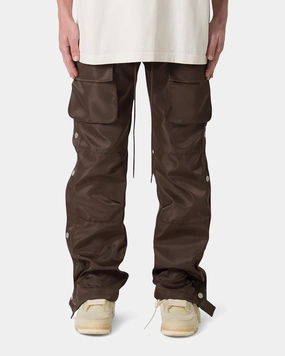 MNML Snap Front Cargo Pants Brown Side Pockets Breathable back panel