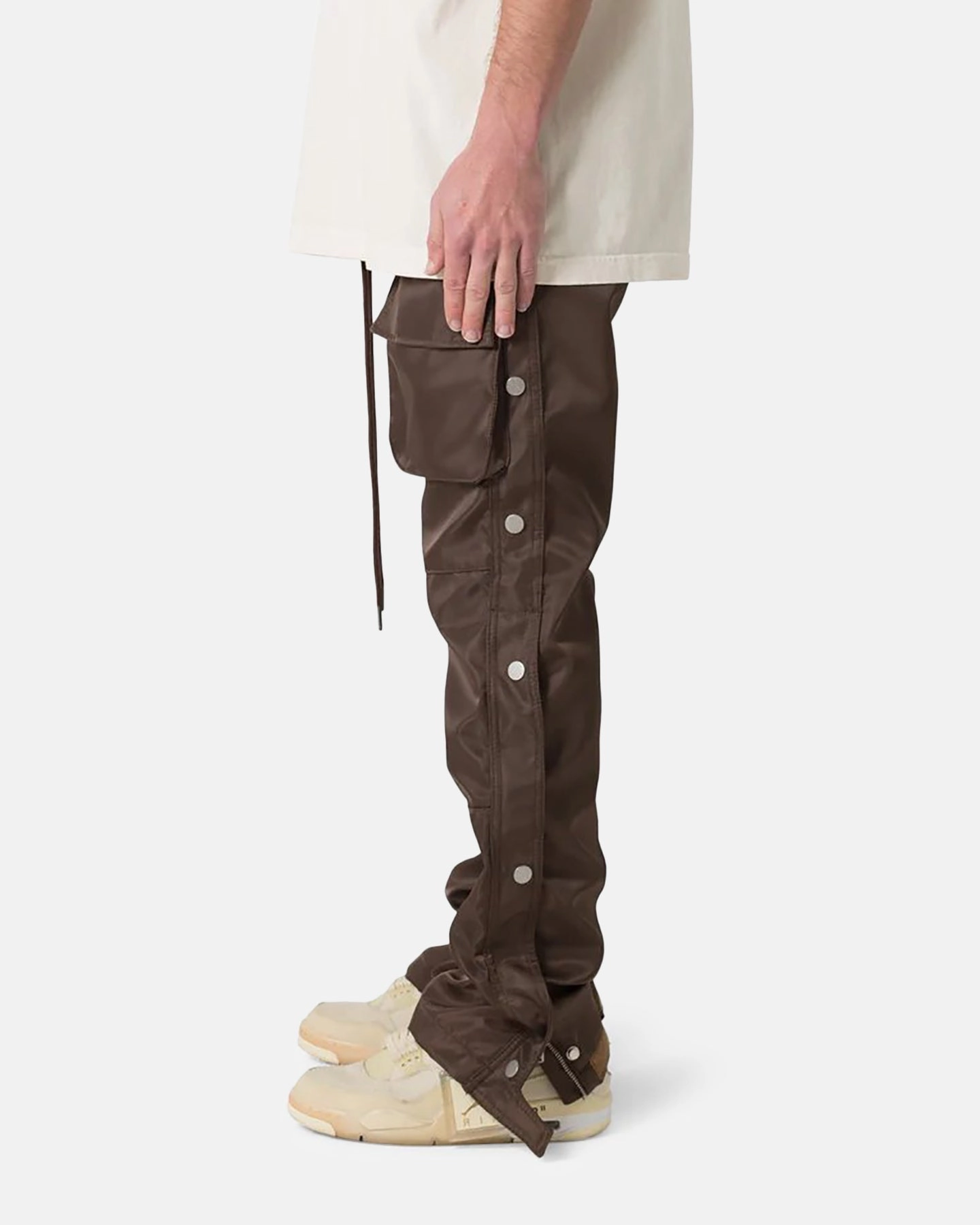 Fashionable Appeal Light Reflective Details MNML Snap Front Cargo Pants Brown