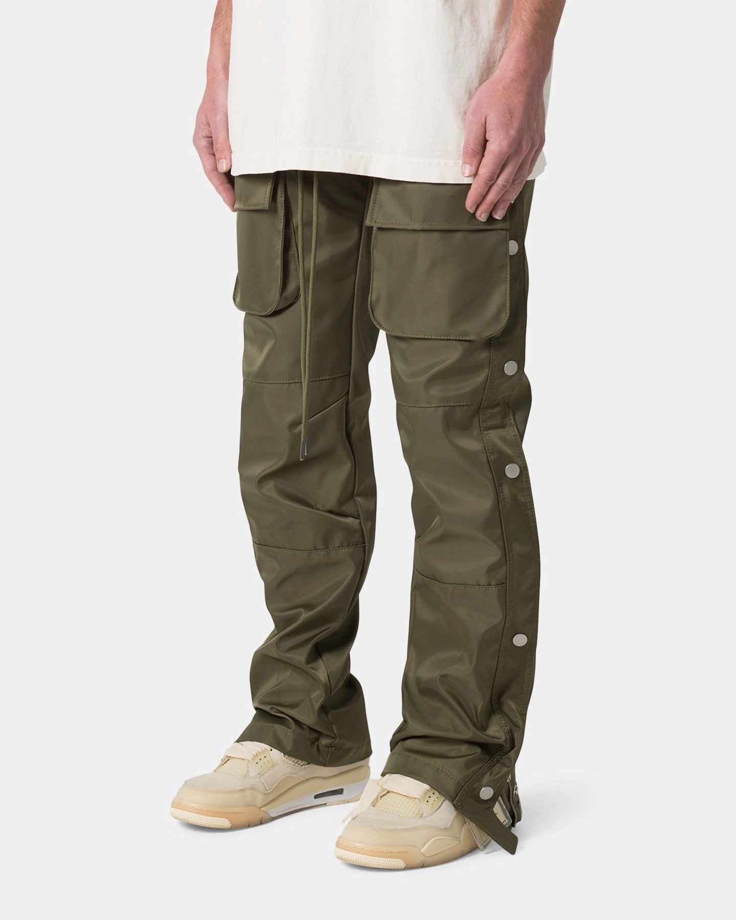 MNML Snap Front Cargo Pants Olive Flexible Knees