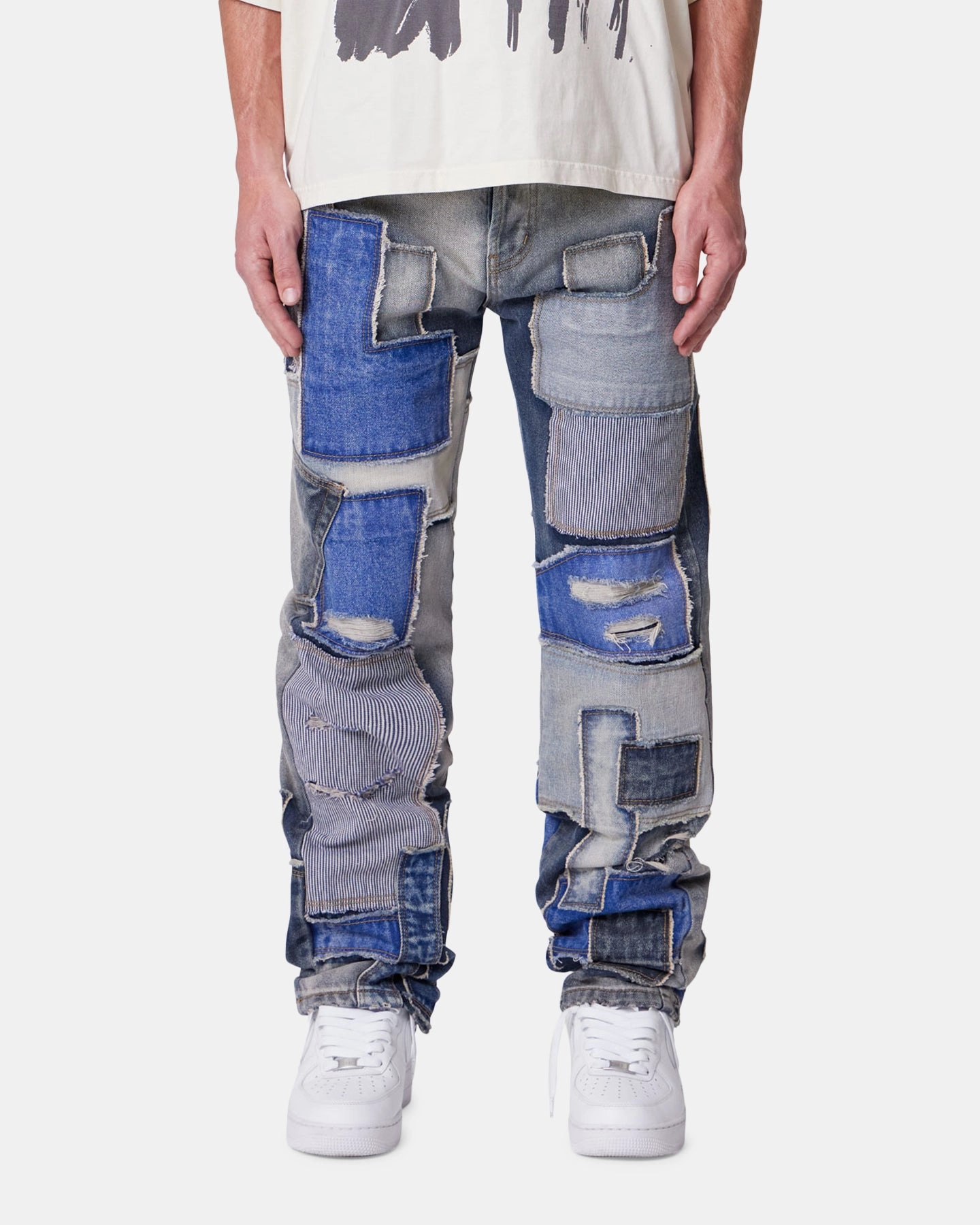MNML Straight Patchwork Jeans Multi Fashionable Look