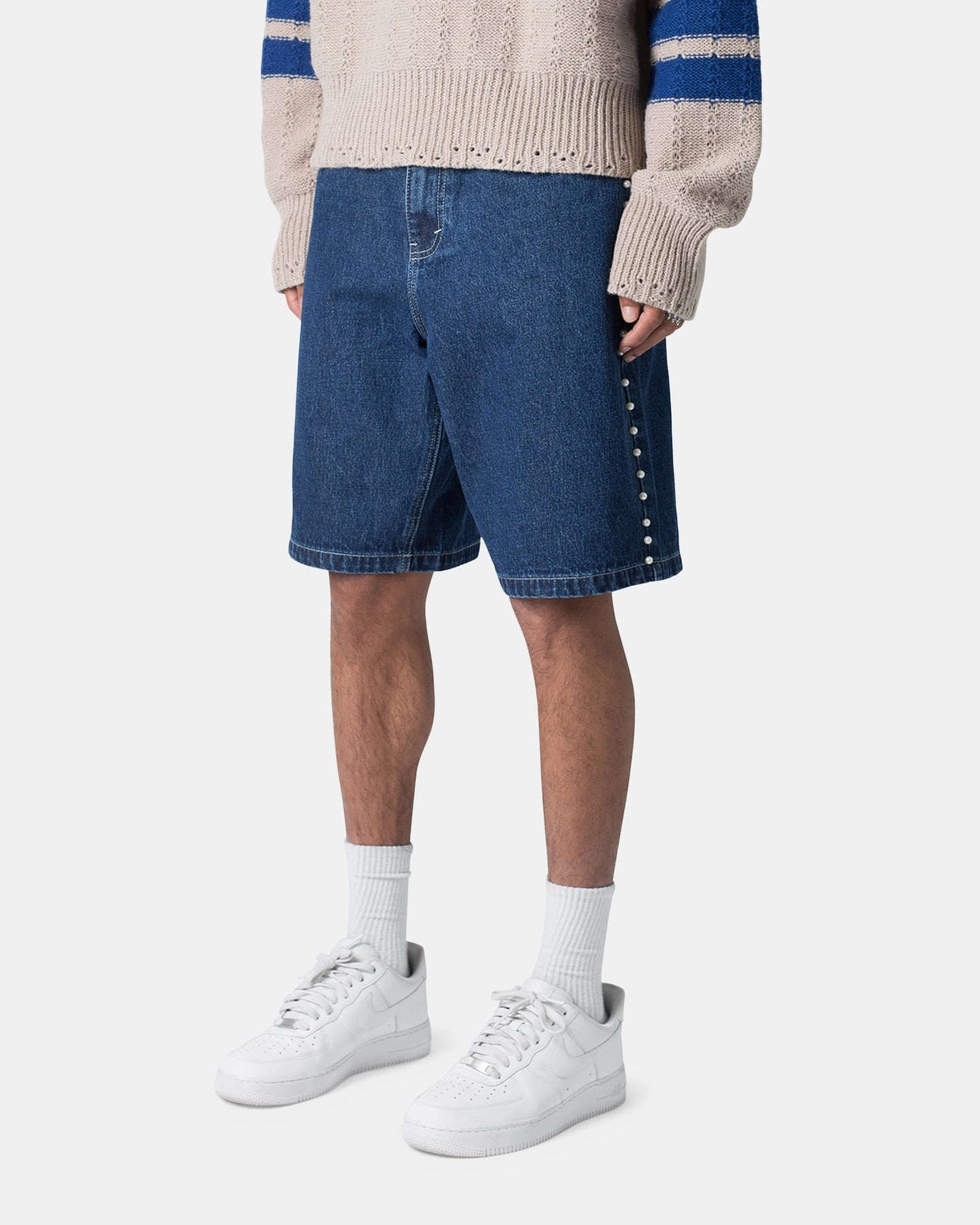 MNML Studded Denim Shorts Blue NonSlipGrip