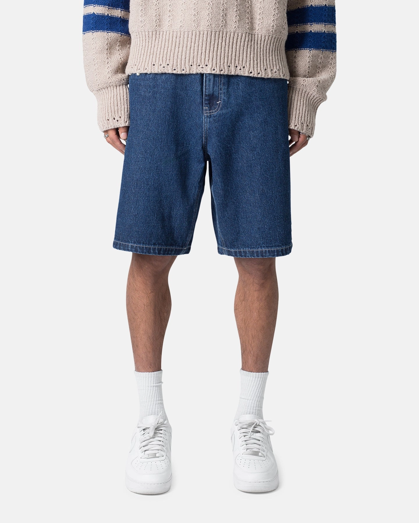 MNML Studded Denim Shorts Blue Fashionable Look Perfect Look