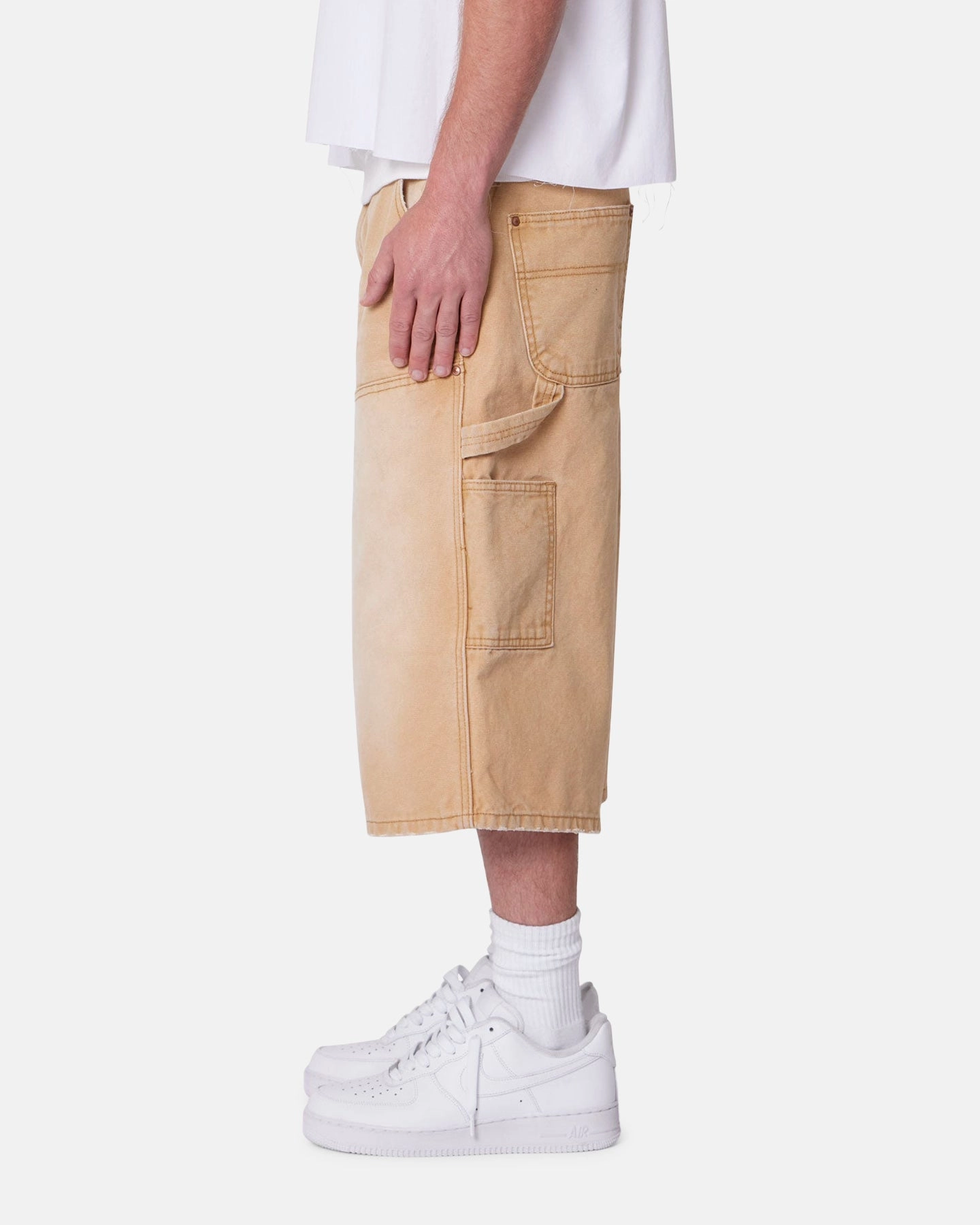 MNML Ultra Baggy Carpenter Shorts Washed Tan High-waisted fit Layered Style