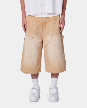 MNML Ultra Baggy Carpenter Shorts Washed Tan Fade Resistant Dye