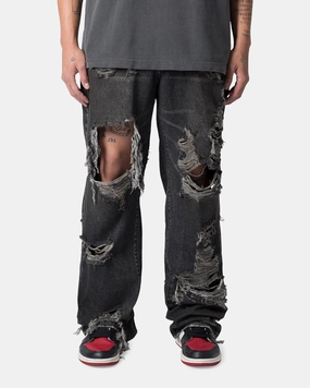 MNML Ultra Baggy Decimated Denin Jeans Black Clean Lines Hip Friendly Pockets