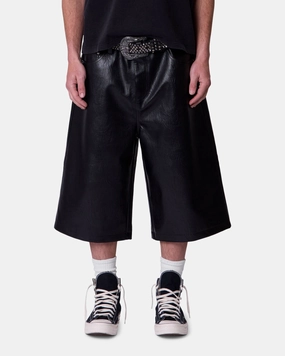 MNML Ultra Baggy Leather Shorts Black Perfect Comfort Fit