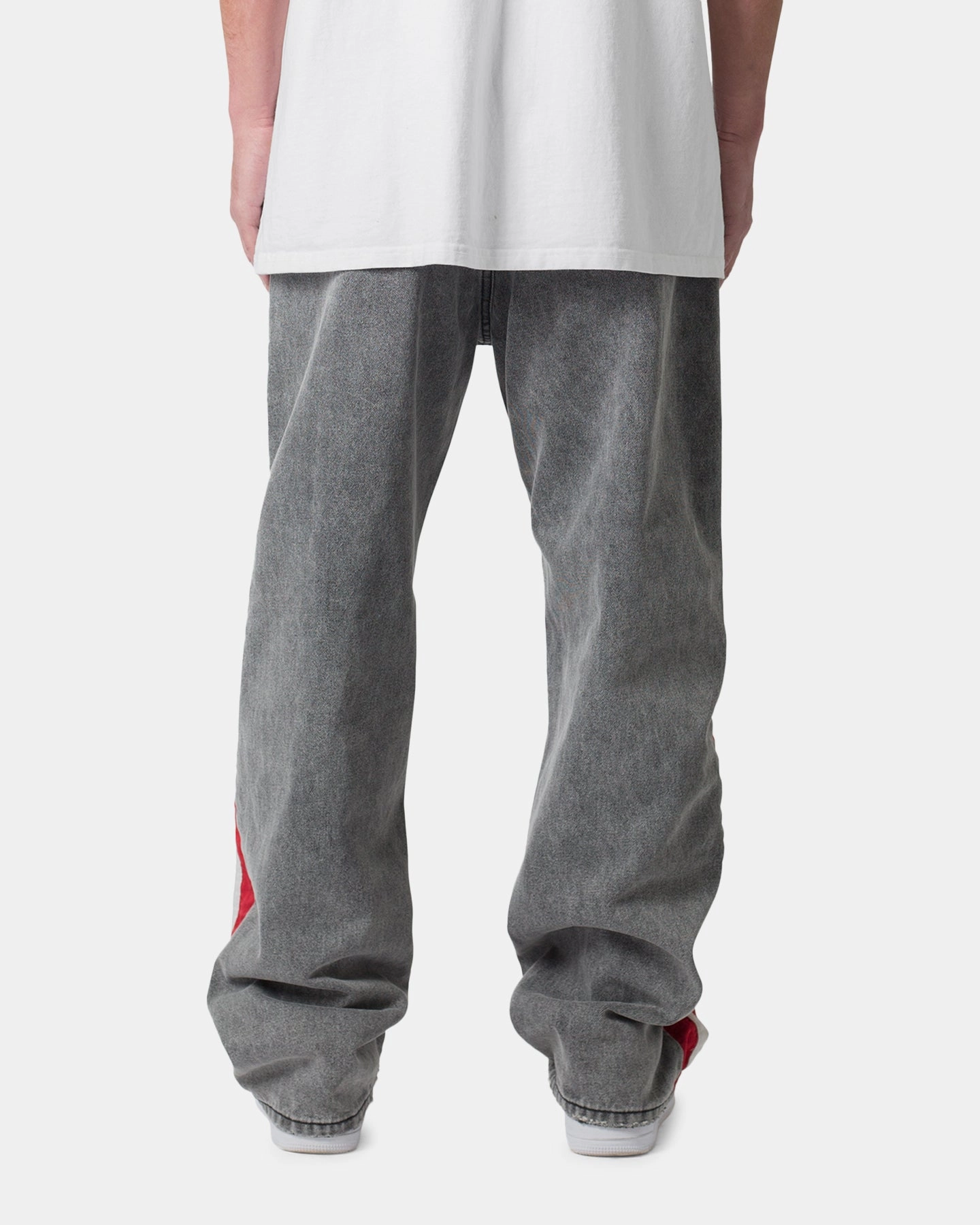 MNML Ultra Baggy Stripe Denim Jeans Black/Red High Durability Thread