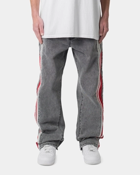 Reflective details sporty wear MNML Ultra Baggy Stripe Denim Jeans Black/Red