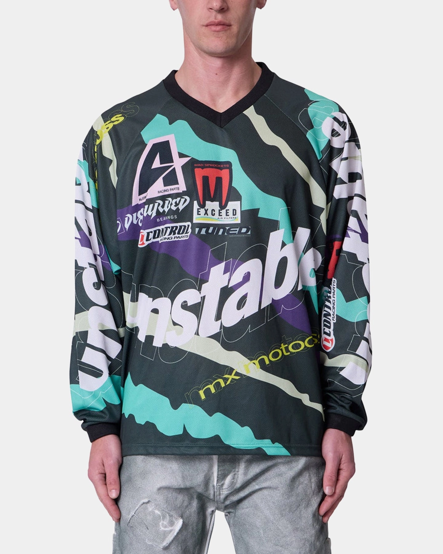 MNML Unstable Moto Long Sleeve T-Shirt Mint/Multi BioBased Fiber HighCollar Design