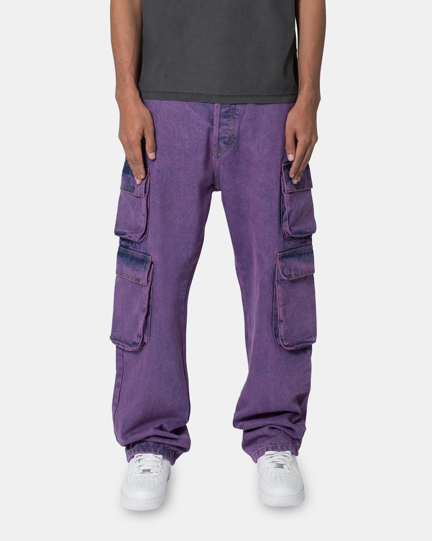 Casual Stretch Wear TailoredSilhouette MNML V580 Baggy Cargo Pants Purple