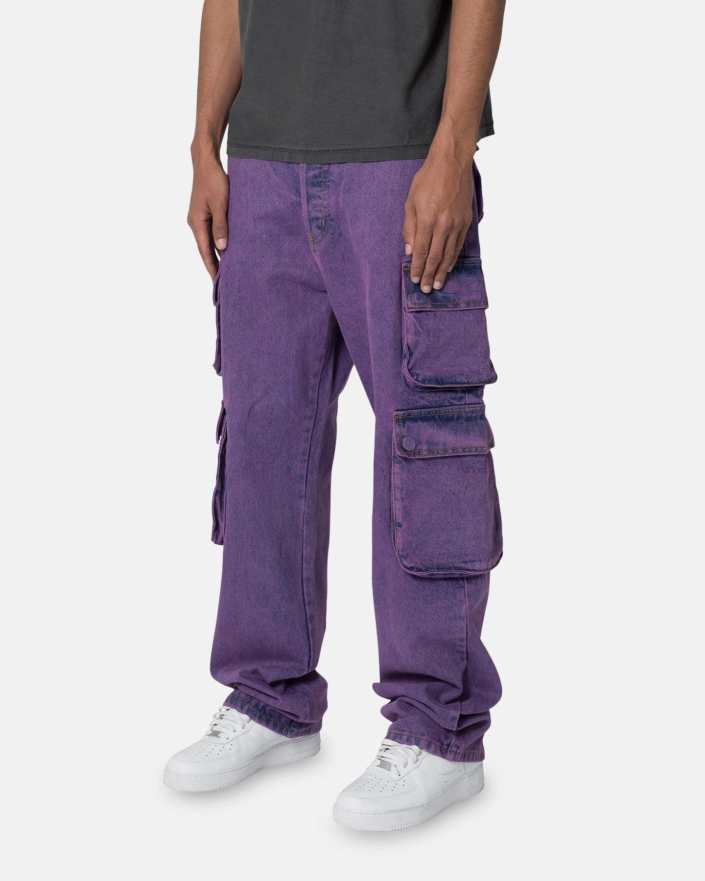 Printed design Multi Pocket Configuration MNML V580 Baggy Cargo Pants Purple